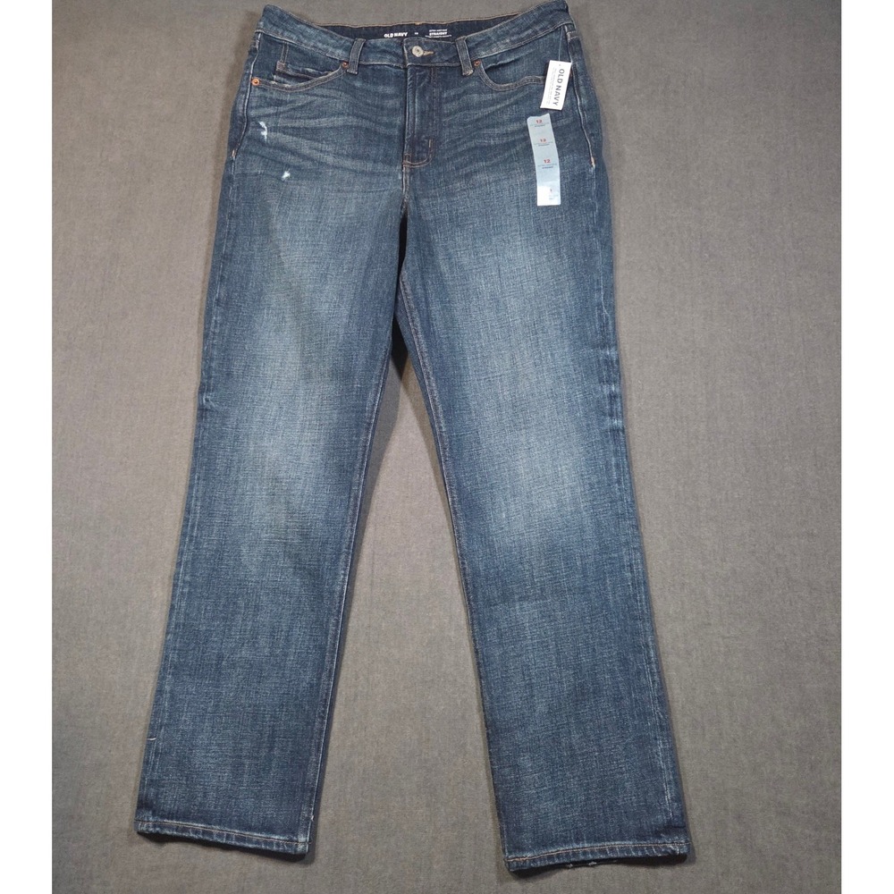 Old Navy Straight Jeans Womens 12 Blue Extra High-Rise Secret-Smooth Pockets